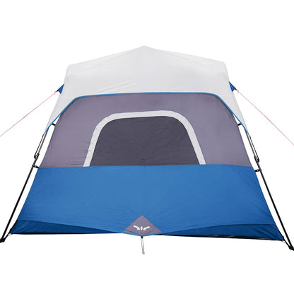 Detail van de lichtblauwe vidaXL tent met een groot ingangsluik en waterdichte bovenkant.