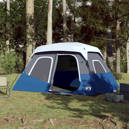 Lichtblauwe vidaXL tent met snelontgrendeling, opgesteld in een bosrijke omgeving.