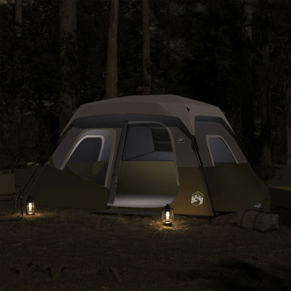 Detail van de vidaXL tent met LED-verlichting, zijaanzicht in de natuur met sfeervolle lantaarns.