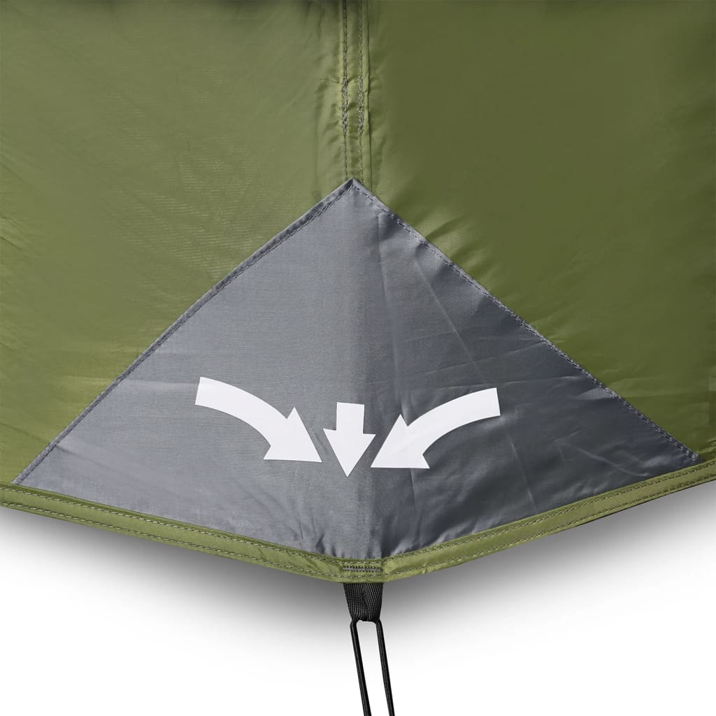Detail van de lichtgroene vidaXL tent met snelontgrendeling en instructies.