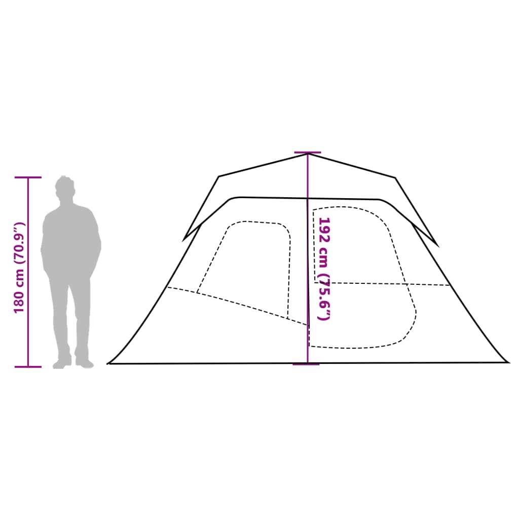 Zijaanzicht van de vidaXL tent met afmetingen en hoogte van 180 cm.