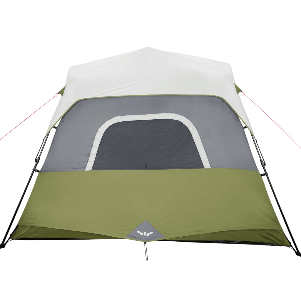 Detail van de tent vidaXL met lichtgroene en grijze kleuren, zijaanzicht van de ingang.