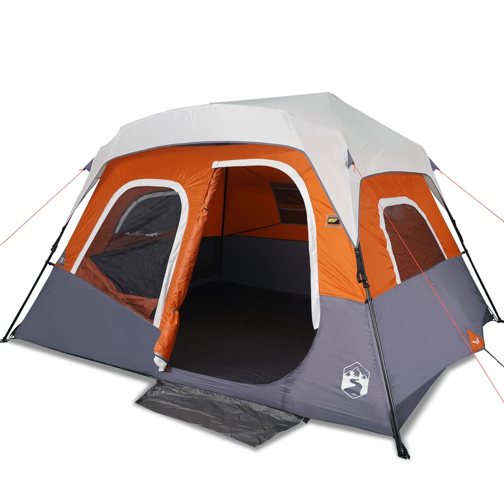 Detail van de vidaXL 6-persoons tent met snelontgrendeling en oranje accenten.