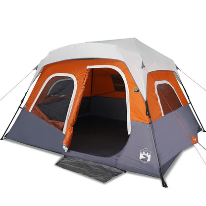 Detail van de vidaXL 6-persoons tent met snelontgrendeling en oranje accenten.