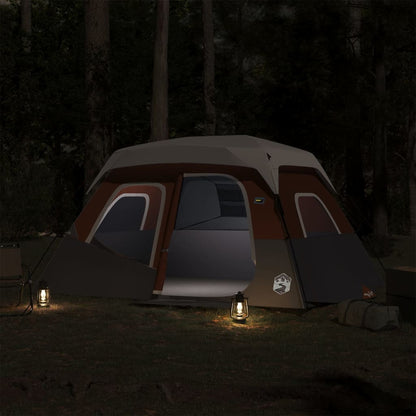 Detail van de vidaXL tent met LED-verlichting in een bosrijke omgeving.