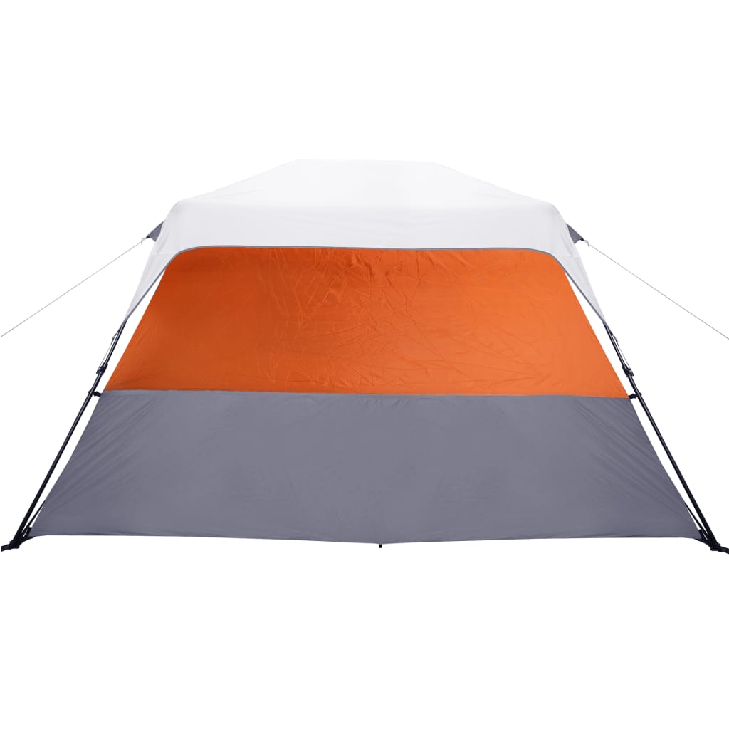 Detail van de tent vidaXL 6-persoons met lichtgrijze en oranje kleuraccenten.