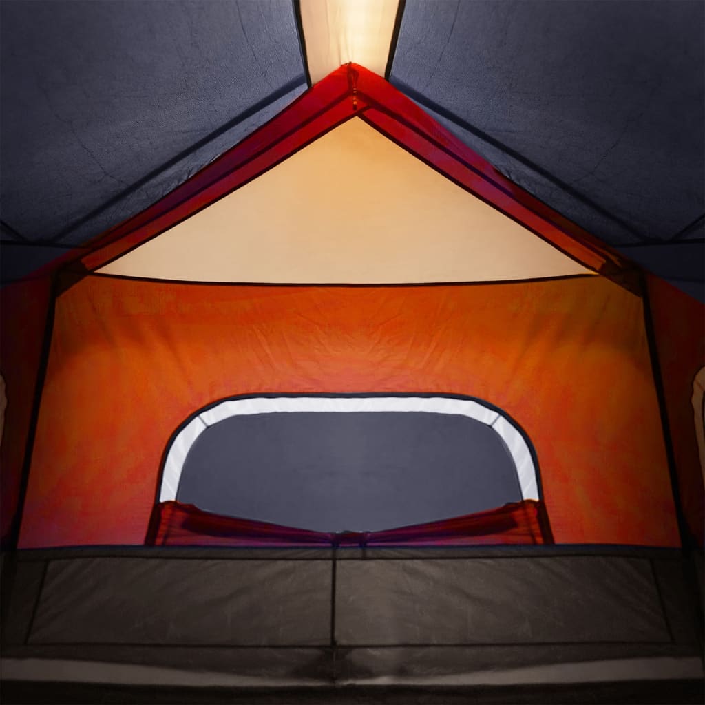 Interieur van de vidaXL 6-persoons tent met kleurrijke wanden en ventilatierooster.