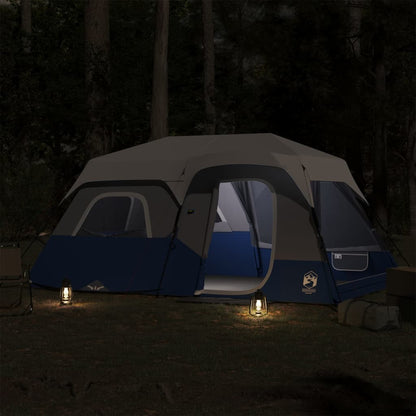 Detail van de vidaXL tent met LED-verlichting, zijaanzicht in een bosrijke omgeving.