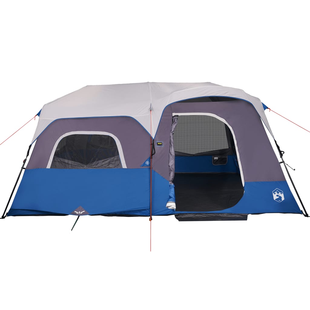 Zijaanzicht van de vidaXL tent met waterdichte blauwe en grijze details.