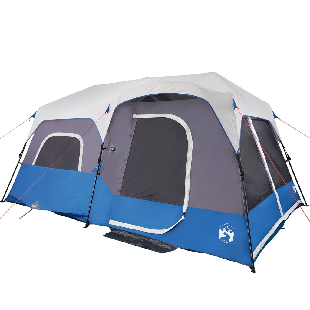 Zijaanzicht van de vidaXL 9-persoons tent met waterdicht ontwerp en LED-verlichting.