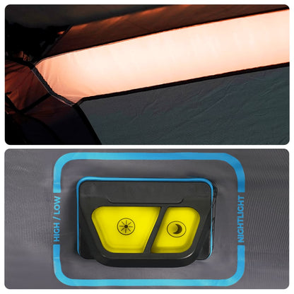 Detail van de ingebouwde LED-verlichting met bedieningsknop in de vidaXL tent.
