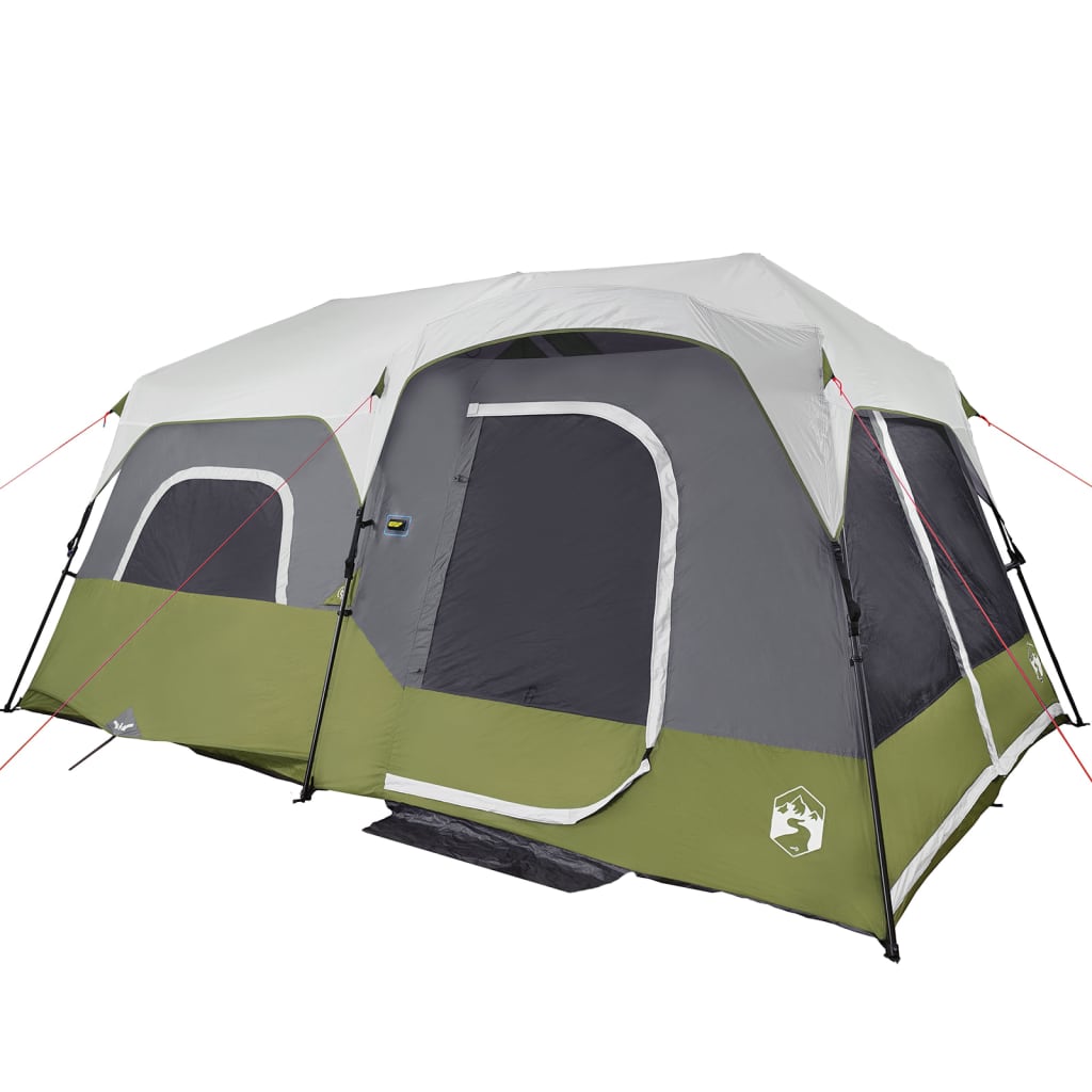 Detail van de vidaXL 9-persoons tent in lichtblauw met waterdichte bescherming en LED-verlichting.