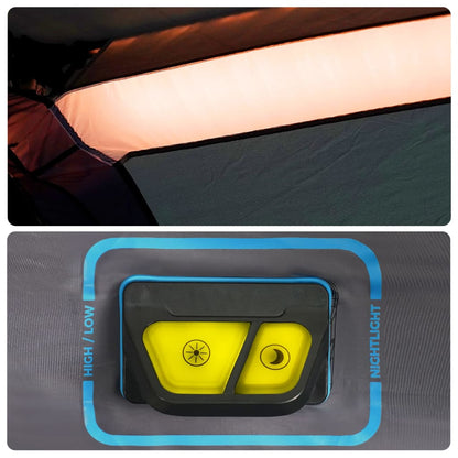Detail van het ingebouwde LED-licht met verschillende lichtstanden in de vidaXL tent.