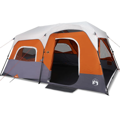 Detail van de vidaXL 9-persoons tent met oranje en grijze kleur, zijaanzicht met ingangen.