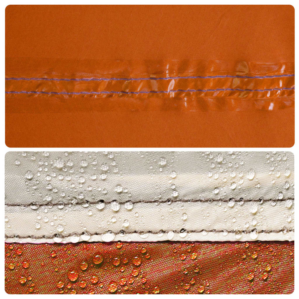 Detail van de waterdichte naden van de vidaXL tent in oranje en lichtgrijs.