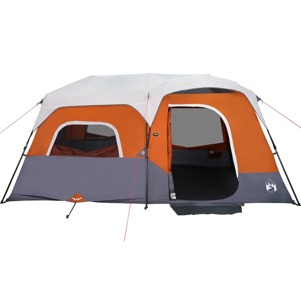 Detail van de vidaXL tent met waterdichte oranje en lichtgrijze delen en open ingang.