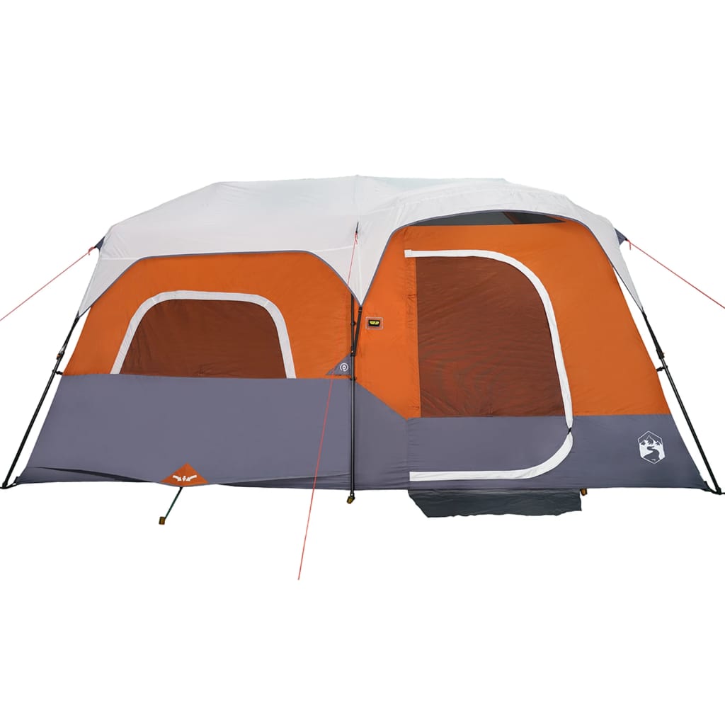 Detail van de vidaXL tent met oranje en grijze kleuren, zijaanzicht met open ingang.