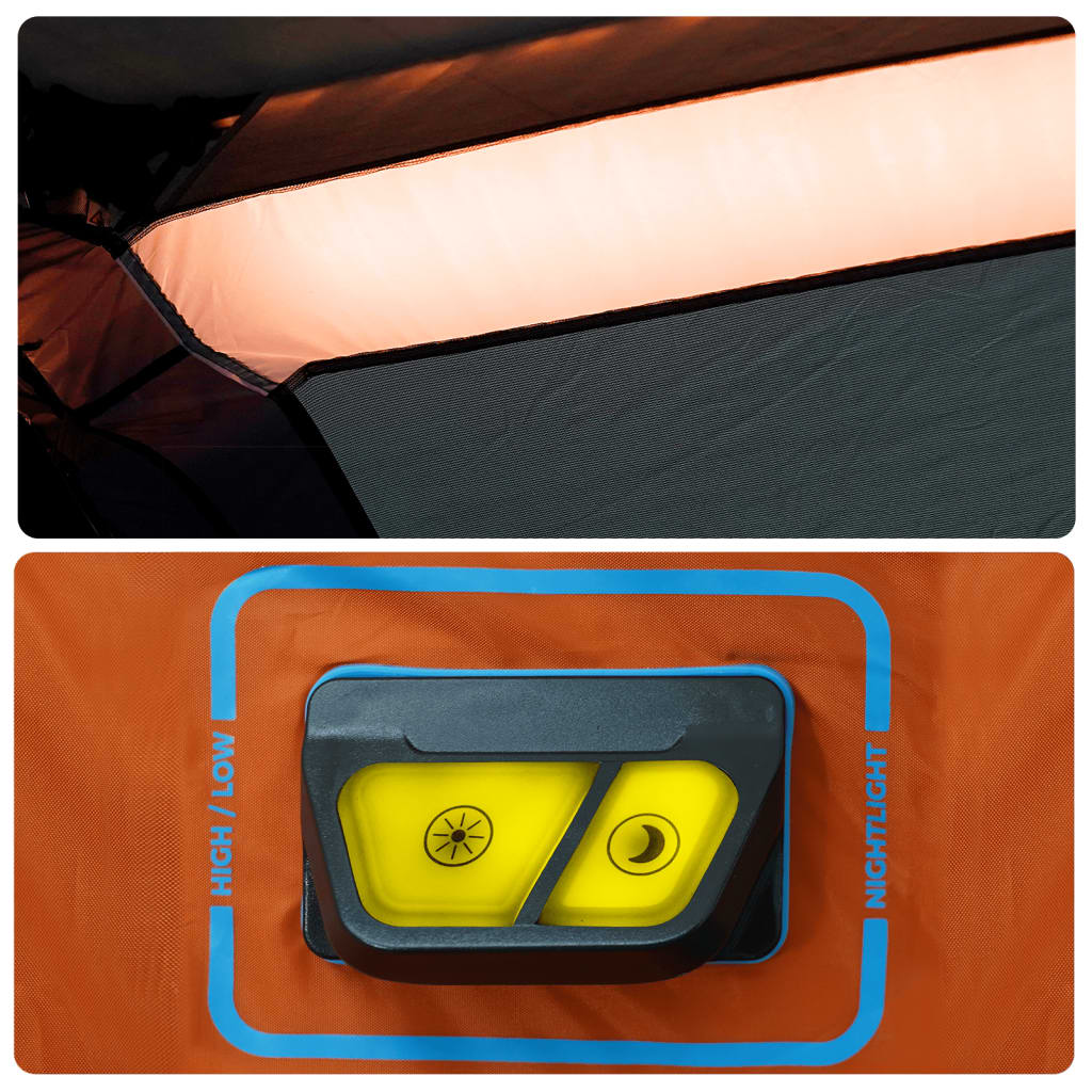 Detail van het ingebouwde LED-licht met drie verlichtingsmodi in de vidaXL tent.