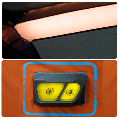 Detail van het ingebouwde LED-licht met drie verlichtingsmodi in de vidaXL tent.