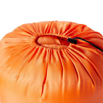 Detail van de oranje opbergtas van de vidaXL slaapzak, met trekkoordsluiting.