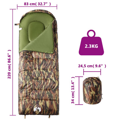 Detail van de vidaXL slaapzak in camouflage, met capuchon en opbergtas.