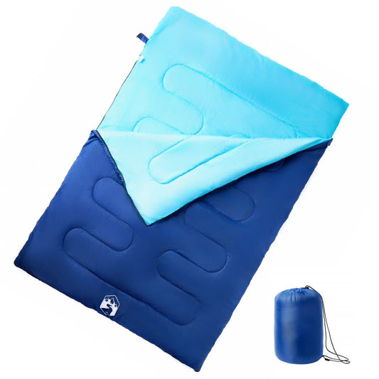Dubbele vidaXL slaapzak in blauw en turquoise, ideaal voor 3-4 seizoenen met kussens.