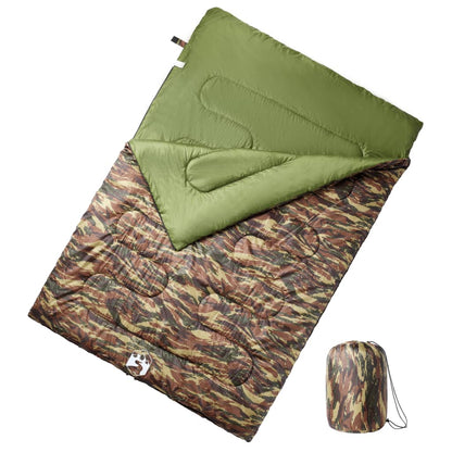 vidaXL dubbel slaapzak voor volwassenen in camouflage met groene bovenkant en opbergtas.