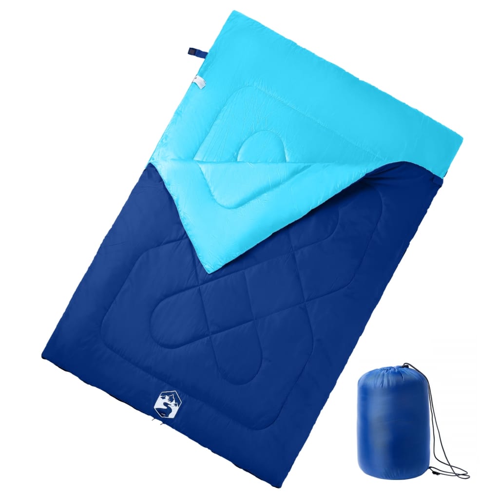 Dubbele vidaXL slaapzak in blauw en turquoise, met kussens voor 3-4 seizoenen.