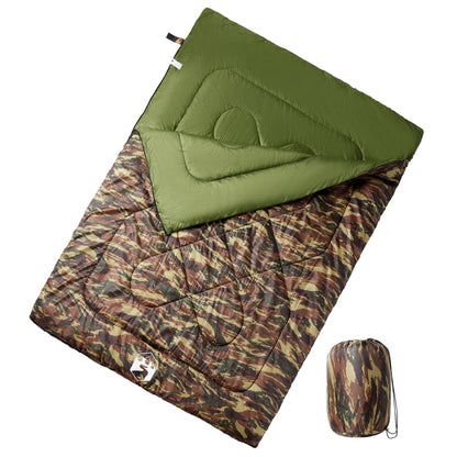 vidaXL dubbel slaapzak met kussens in camouflageprint, waterbestendig en opgevouwen voor transport.