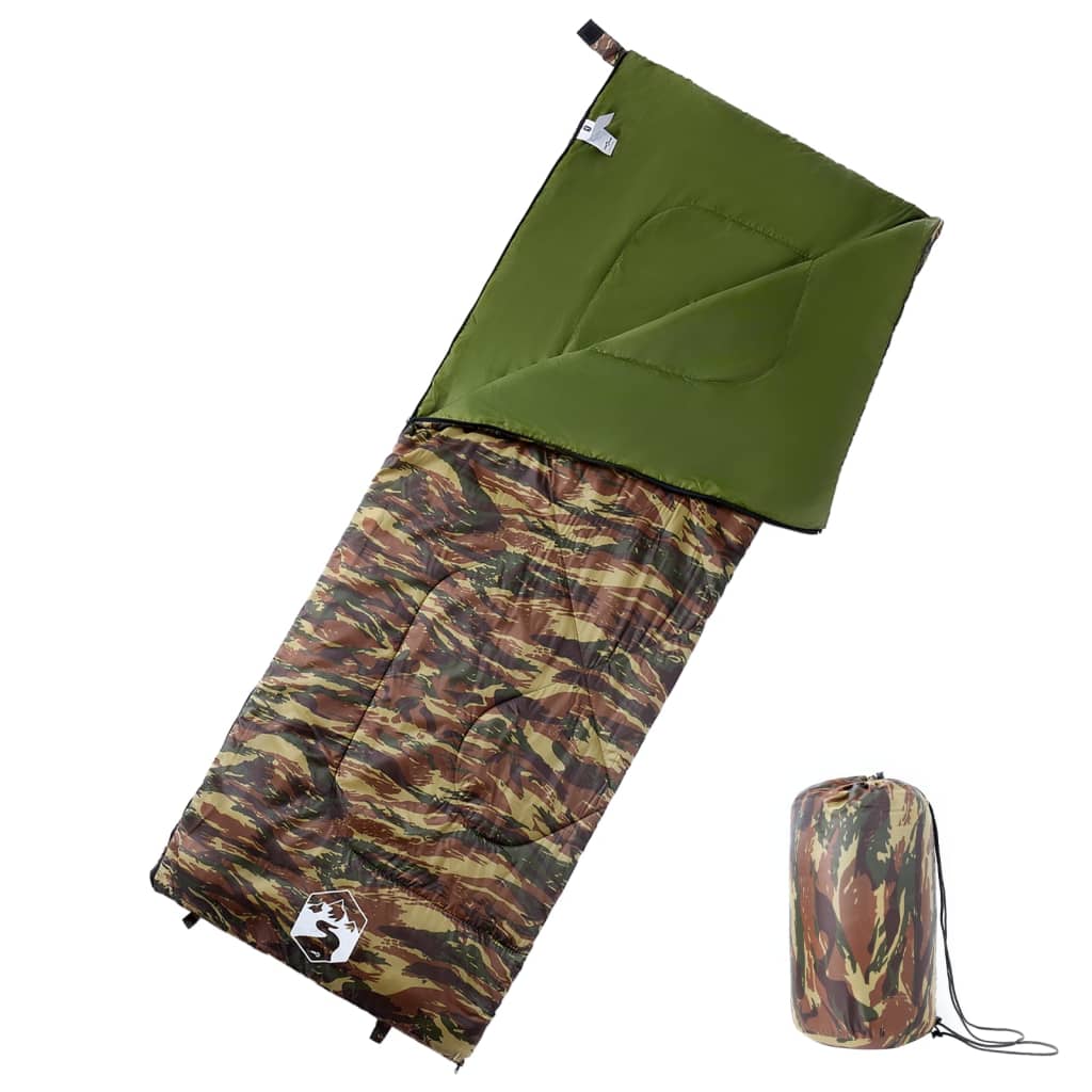Camouflage vidaXL slaapzak voor volwassenen met ritssluiting, ideaal voor 3 seizoenen.