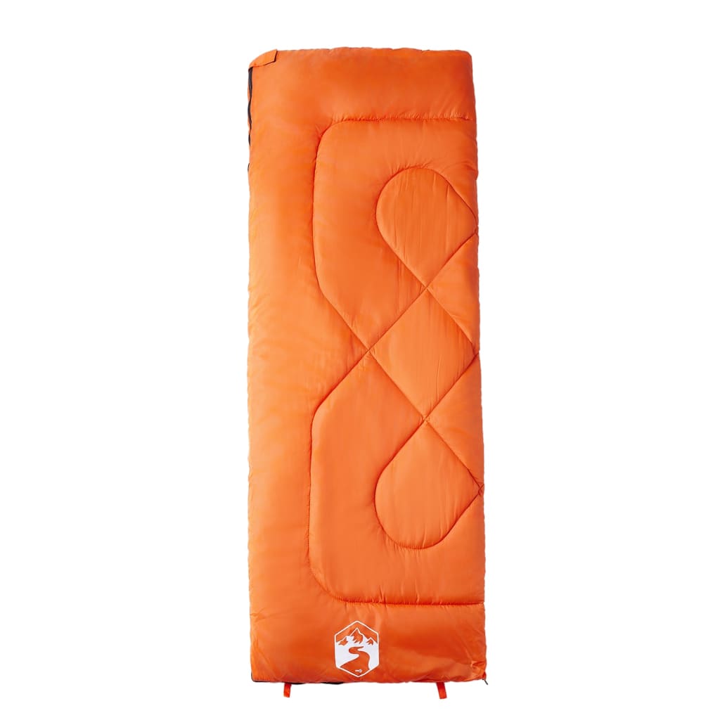 Detail van de oranje vidaXL slaapzak met een gestileerd patroon en dubbele rits.