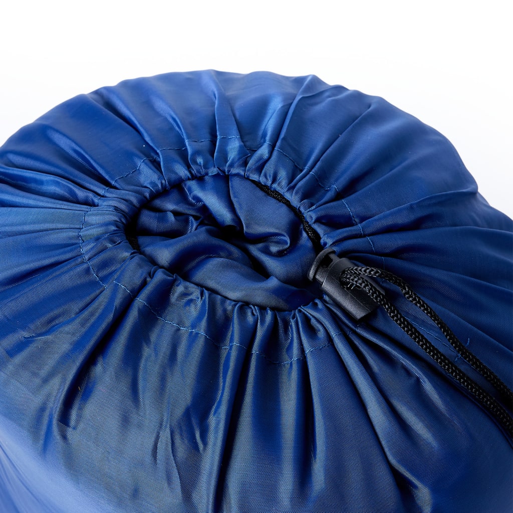 Detail van de blauwe vidaXL slaapzak met trekkoordsluiting voor compact opbergen.