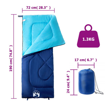Detail van de vidaXL slaapzak in blauw en turquoise, met opgerolde zak voor eenvoudig transport.