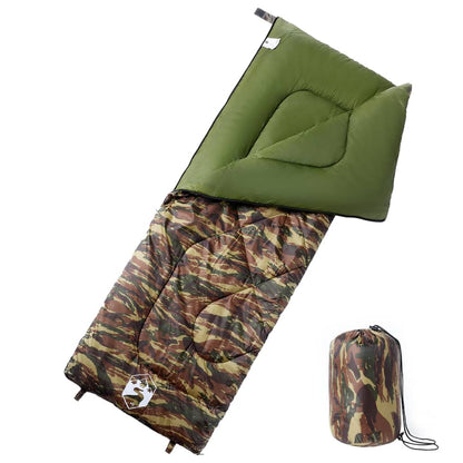 Slaapzak vidaXL voor volwassenen in camouflage, waterbestendig met groene capuchon.