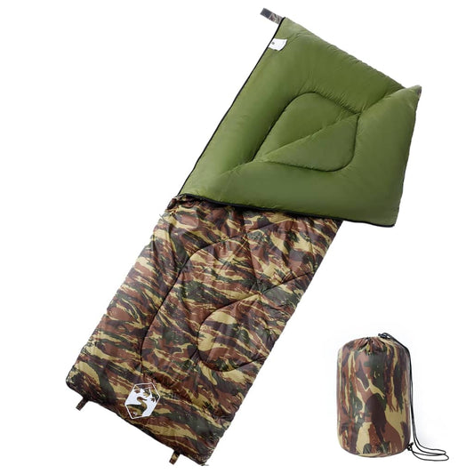 Slaapzak vidaXL voor volwassenen in camouflage, waterbestendig met groene capuchon.