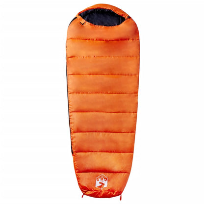 Oranje vidaXL mummie slaapzak met een gestikte structuur en een comfortabele capuchon.