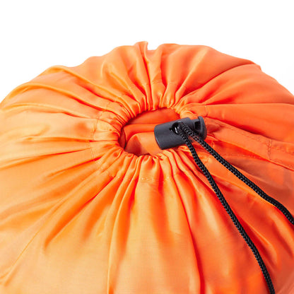 Detail van de oranje opbergzak van de vidaXL mummie slaapzak met trekkoord.