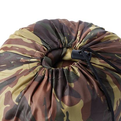 Detail van de bovenkant van de vidaXL mummie slaapzak in camouflageprint met trekkoord.