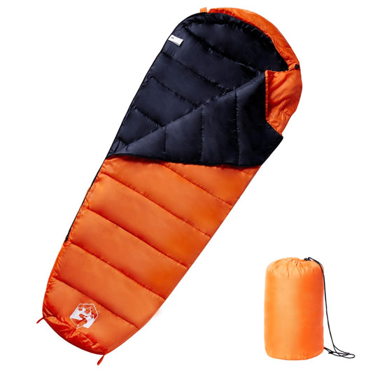 Mummie slaapzak van vidaXL in oranje en zwart, ideaal voor drie seizoenen.