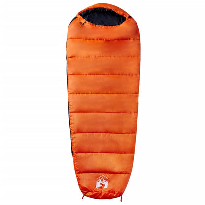 Detail van de oranje vidaXL mummie slaapzak met een gestikte afwerking en een capuchon.