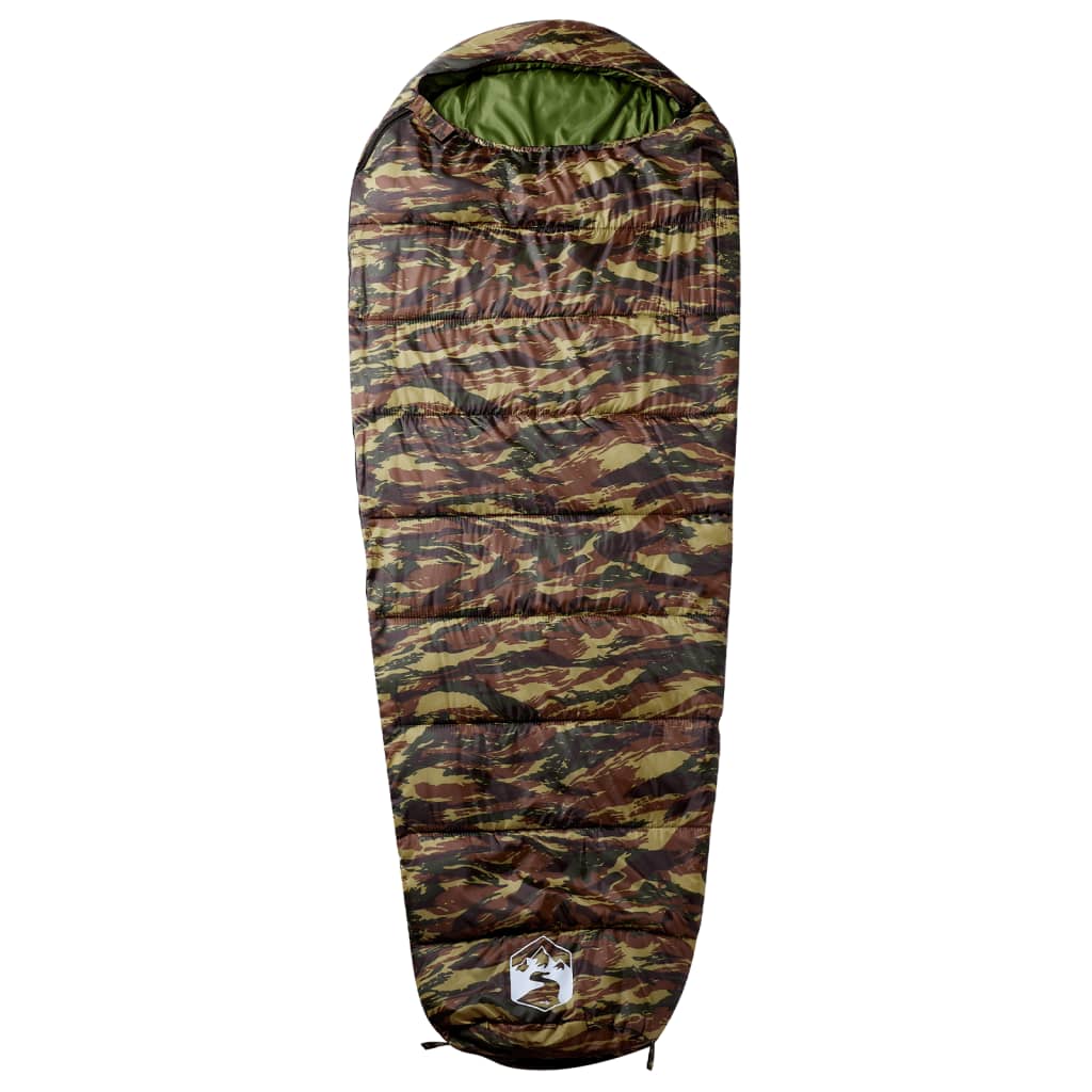 Mummievormige vidaXL slaapzak in camouflagekleur, met een comfortabele en duurzame afwerking.