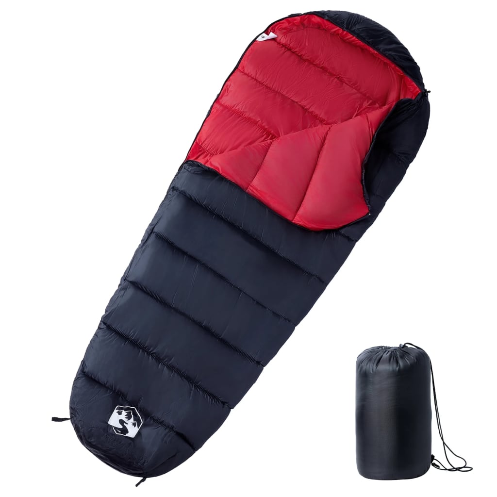 vidaXL mummie slaapzak in zwart en rood, waterbestendig en comfortabel voor drie seizoenen.