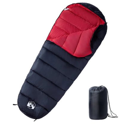 vidaXL mummie slaapzak in zwart en rood, waterbestendig en comfortabel voor drie seizoenen.