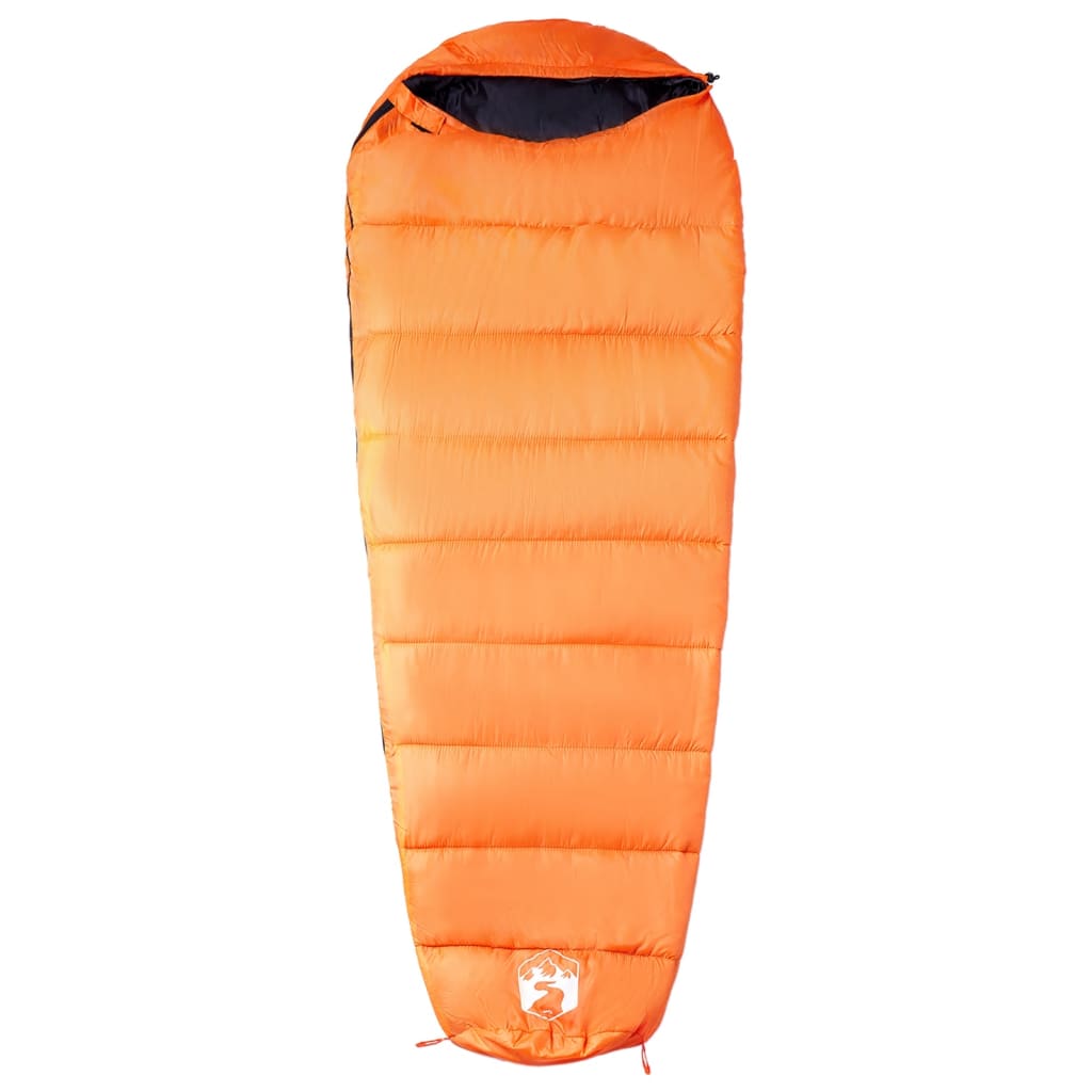 Oranje vidaXL mummie slaapzak voor volwassenen, zijaanzicht met capuchon en ritssluiting.