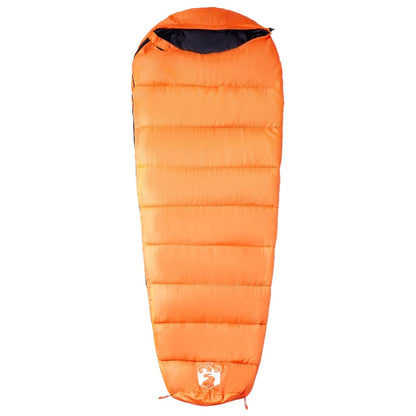 Oranje vidaXL mummie slaapzak voor volwassenen, zijaanzicht met capuchon en ritssluiting.