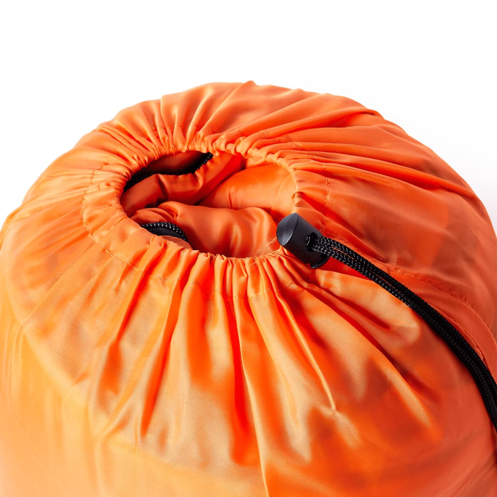 Detail van de oranje opbergzak van de vidaXL mummie slaapzak met trekkoordsluiting.