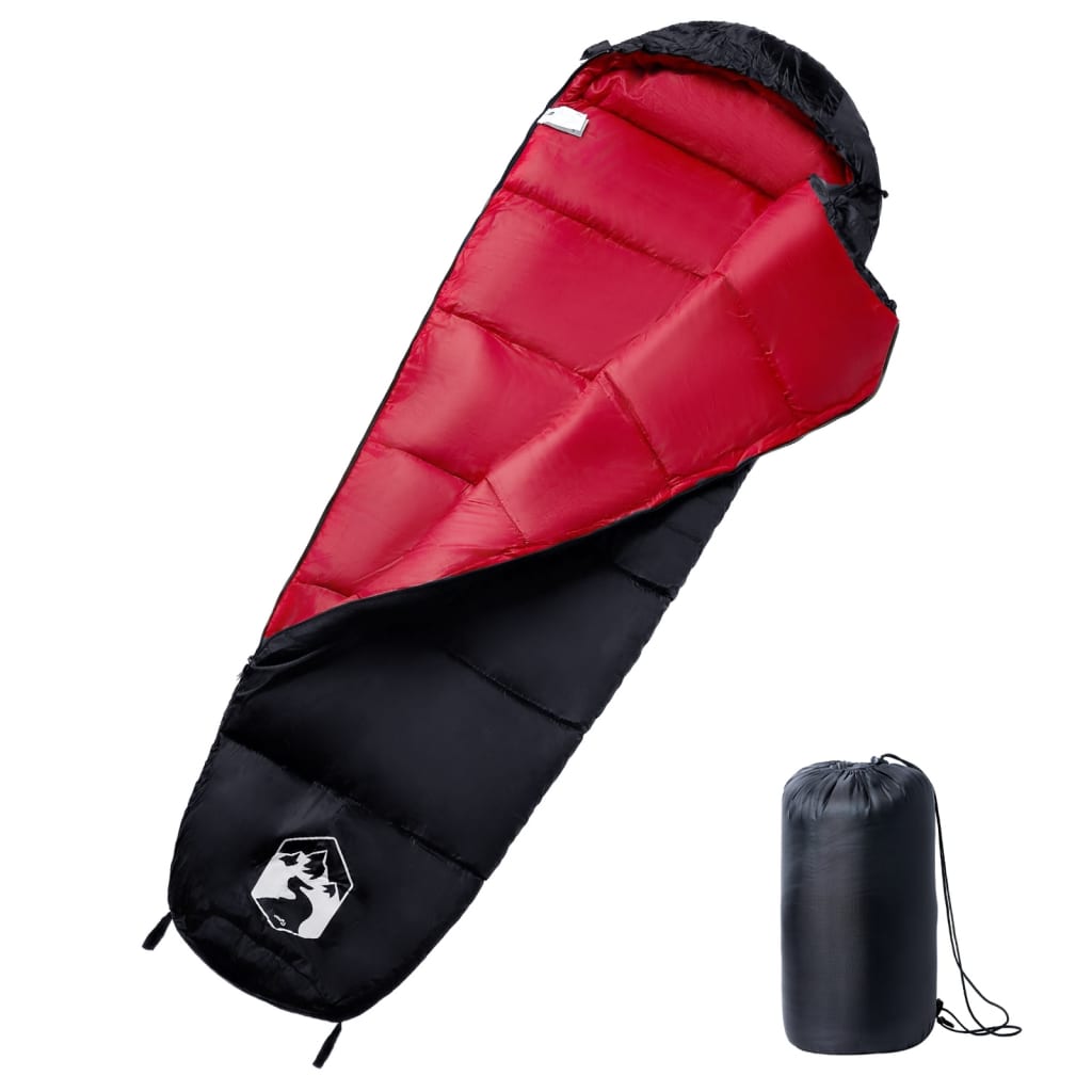 Zwarte mummie slaapzak van vidaXL met rode binnenvoering, opengelegd voor optimaal comfort.
