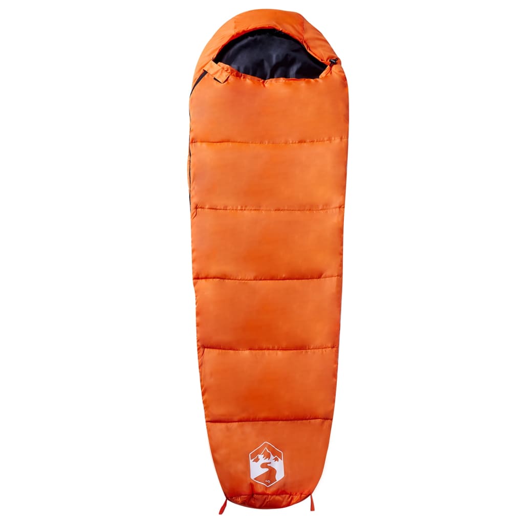 Oranje vidaXL mummie slaapzak voor volwassenen met verstelbare capuchon, zijaanzicht.