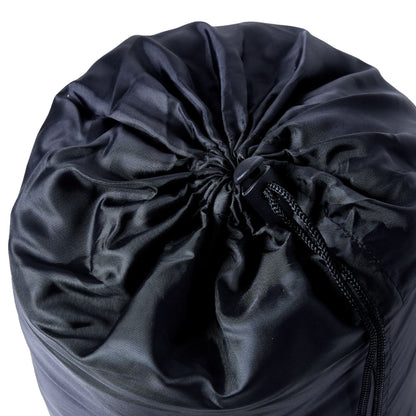 Detail van de ingepakte vidaXL mummie slaapzak met trekkoordsluiting.