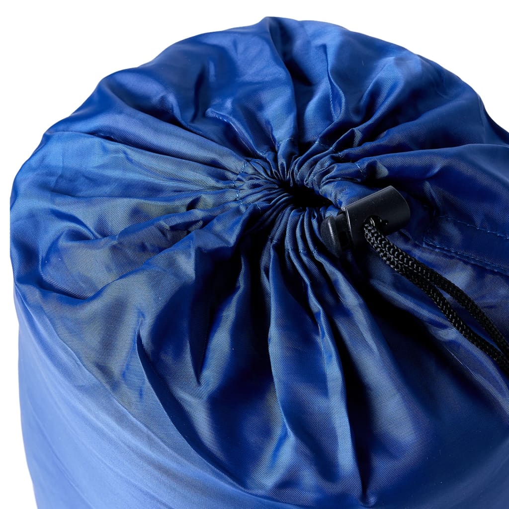Detail van de blauwe opbergtas van de vidaXL mummie slaapzak, met trekkoordsluiting.